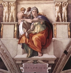 米开朗琪罗（1475―1564），《德尔斐女先知》，作于l511年，拱顶装饰画，西斯廷礼拜堂壁画（梵蒂冈）。
