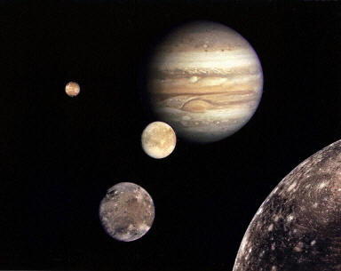 圖為木星及其被稱為伽利略衛星的四大衛星檔案照片。（法新社圖片）