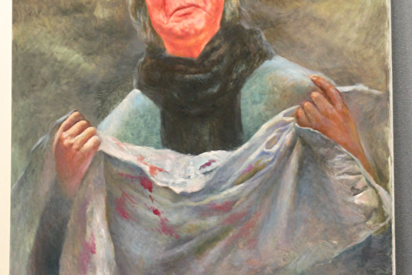 來自加拿大的畫家李進宇女士取材于天安門母親的新作油畫《蒼天淚》