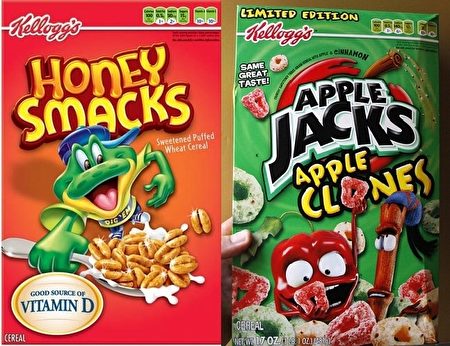 如果你早餐给孩子吃蜂蜜风味（Honey Smacks）或苹果杰克（Apple Jacks）牌的麦片（cereal），还不如直接给他们吃一块巧克力饼干或奶油夹心蛋糕。这是对孩子们早餐吃的麦片营养分析的结果。（大纪元资料图片）