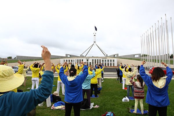 2012年11月28日星期三，来自澳洲各地300余名法轮功学员在国会大厦前的草坪上举行了制止中共活摘器官罪行的大型集会。（摄影：Peter/大纪元）