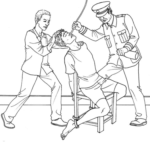 中共酷刑：摧殘性灌食（圖片來源：明慧網）