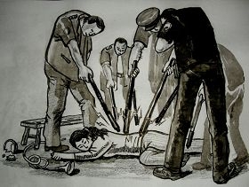 中共酷刑示意图：多根电棒电击。（明慧网）