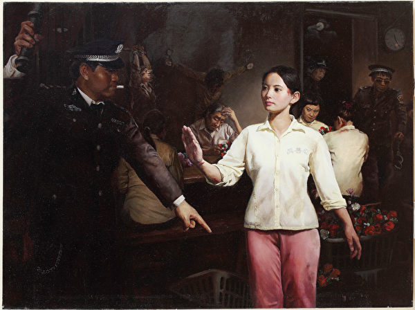 中国画家王慧敏的画作《美丽的背后-监狱奴工产品》获得铜奖。（王慧敏提供）