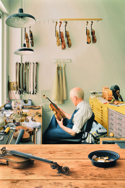 美国画家Max Ferguson的画作《小提琴修理铺》（Violin Repair Shop）获得铜奖。（Max Ferguson提供）