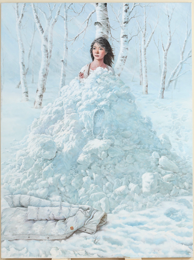 中国画家郝秋燕的画作《傲雪》获得杰出人文奖。（郝秋燕提供）