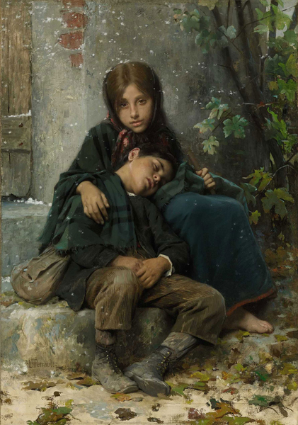 [法]萊昂‧巴齊爾‧佩羅（Léon Bazile Perrault，1832—1908），《寒風中》（Out in the Cold），私人收藏。（藝術復興中心提供）