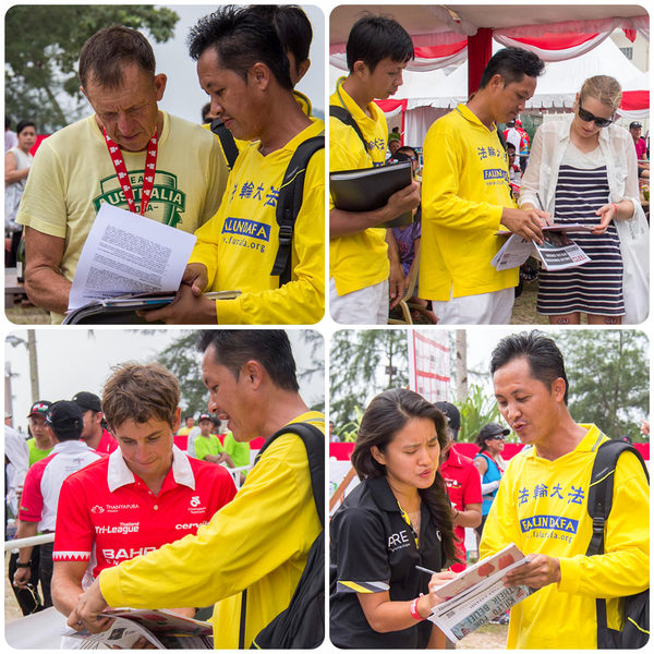 印尼民丹岛的拉够易海湾举行了一场国际铁人三项比赛，一些铁人三项比赛的获胜者联署声援签名举报江泽民。（明慧网）