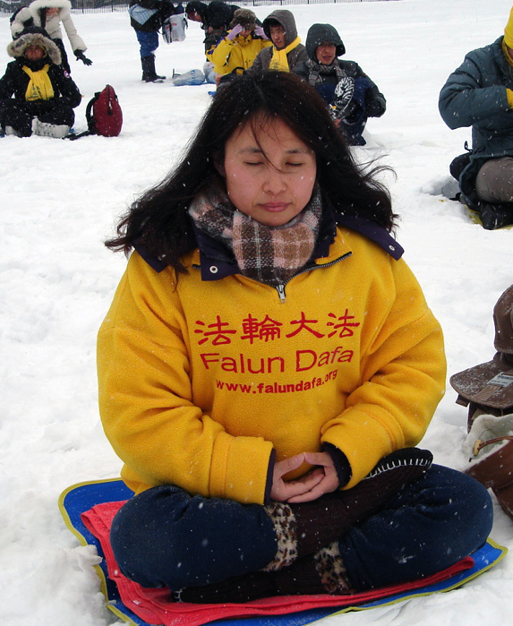 2012年1月31日秦薇在渥太華國會山前煉功。（秦薇提供圖片）