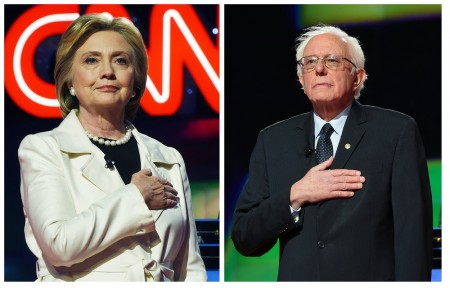 美國民主黨參選人希拉里（圖左）和桑德斯 (JEWEL SAMAD/AFP/Getty Images)