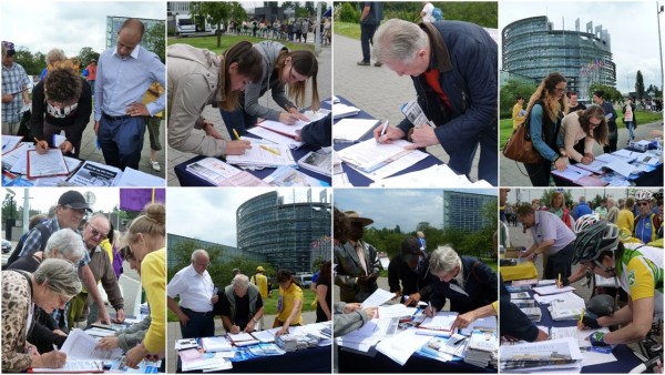 6月7日到9日，在歐洲議會期間，歐洲各國人士簽字反對中共活體摘取法輪功學員器官（明慧網）