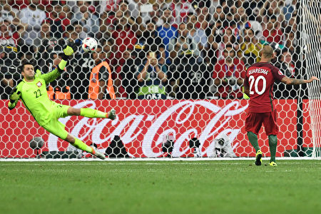 Portugal's forward Ricardo Quaresma (R) scores the winning goal in a penalty shoot-ou during the Euro 2016 quarter-final football match between Poland and Portugal at the Stade Velodrome in Marseille on June 30, 2016. / AFP / FRANCISCO LEONG (Photo credit should read FRANCISCO LEONG/AFP/Getty Images)
