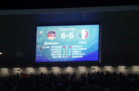 BORDEAUX, FRANCE - JULY 02: The final score is displayed after the UEFA EURO 2016 quarter final match between Germany and Italy at Stade Matmut Atlantique on July 2, 2016 in Bordeaux, France. (Photo by Alexander Hassenstein/Getty Images)