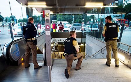 Police secures the entrance to a subway station near a shopping mall where a shooting took place on July 22, 2016 in Munich. Several people were killed on Friday in a shooting rampage by a lone gunman in a Munich shopping centre, media reports said / AFP / dpa / Lukas Schulze / Germany OUT (Photo credit should read LUKAS SCHULZE/AFP/Getty Images)