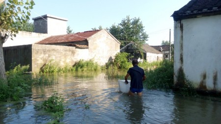 湖北天門市扒堤分洪製造人禍，近90座村莊被淹，數十萬村民被困。圖為村莊受災圖。（村民提供）