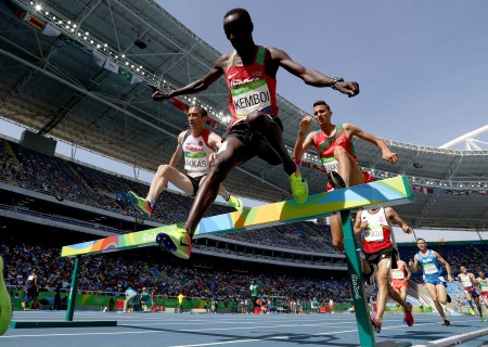 RIO DE JANEIRO, BRAZIL - AUGUST 15: Ezekiel Kemboi of Kenya competes in round one of the Men's 3000m Steeplechase on Day 10 of the Rio 2016 Olympic Games at the Olympic Stadium on August 15, 2016 in Rio de Janeiro, Brazil. (Photo by Paul Gilham/Getty Images)