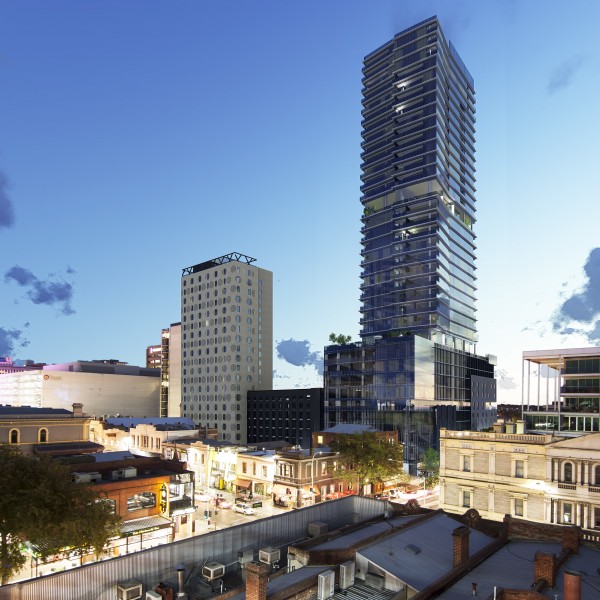 南澳建筑开发商Kyren Group计划在阿德雷德市中心北部Frome Street打造一栋36层集酒店、服务公寓、学生公寓和住宅公寓的综合项目。（设计效果图由Kyren提供）