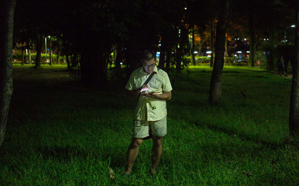 台湾一名男子在夜晚公园里玩Pokemon抓怪 (图/ Getty Image)