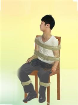 中共监狱酷刑示意图：捆绑在椅子上（明慧网）