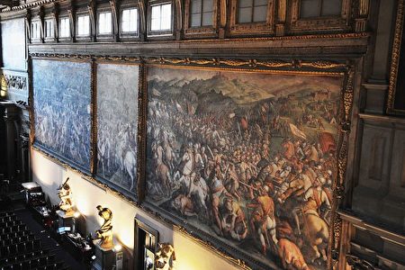 佛罗伦萨旧宫壁画《马尔恰诺战役》。(Laura Lezza/Getty Images)