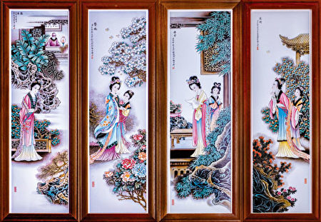 張松茂大師的作品《仕女圖》，價值29萬美元，由4幅畫卷組成。（千年陶瓷提供）