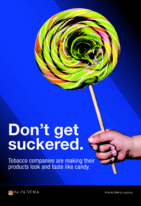 帕薩迪納市週三（16日）公布的戒煙廣告。（帕市公共衛生部門提供）