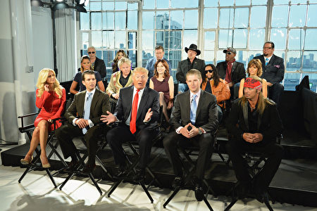 NEW YORK, NY - OCTOBER 12: Donald Trump (C), his sons Eric F. Trump, Donald Trump Jr. and Season 13 contestants attend the "Celebrity Apprentice All Stars" Season 13 Press Conference at Jack Studios on October 12, 2012 in New York City. (Photo by Slaven Vlasic/Getty Images)