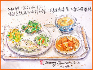 淡彩速写 /咖啡馆的咖喱鸡饭（图片来源：作者 邱荣蓉 提供）